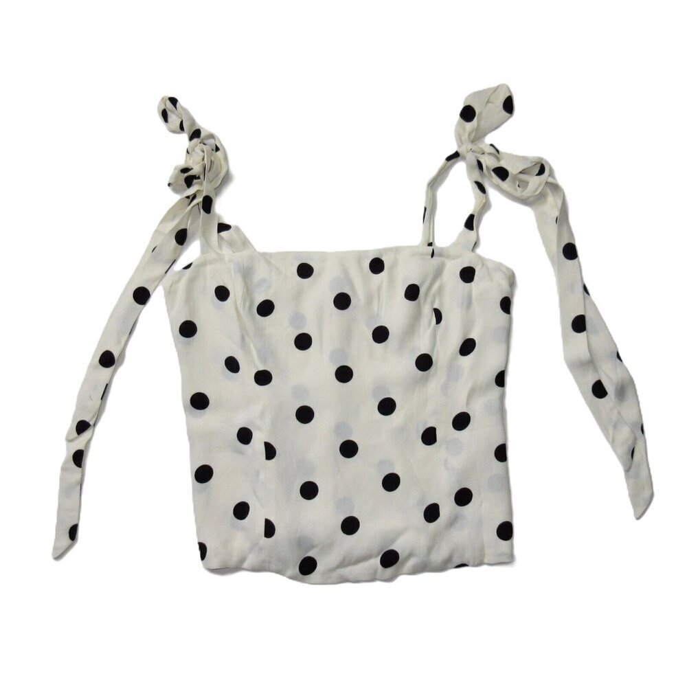 NWT Reformation Ellora Top in Comet Polka Dot Tie Strap Smocked Crop Blouse 8